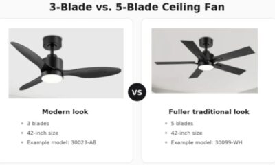 3-blade vs 5-blade ceiling fan comparison using Breezary 30023-AB and 30099-WH